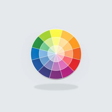 A vibrant color wheel showing a spectrum of hues and shades.