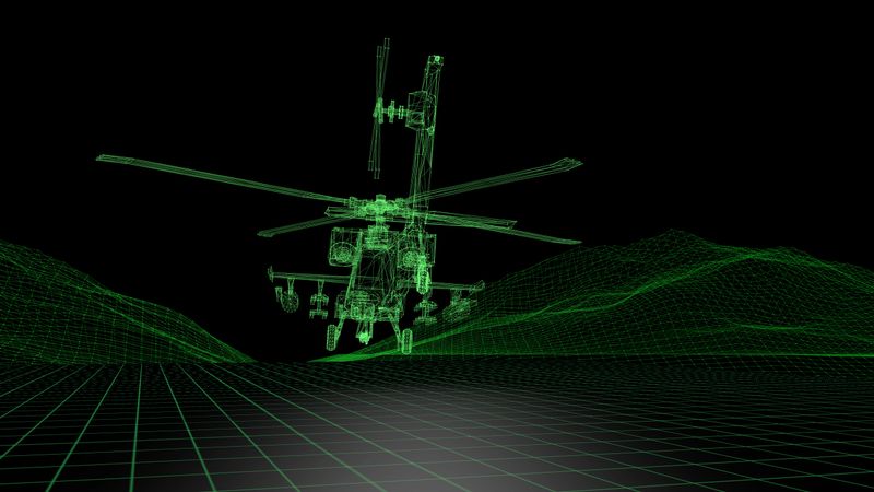 Simulation of a fighter helicopter taking off from a military airport. / You can see the animation movie of this image from my iStock video portfolio. Video number: 1417759724