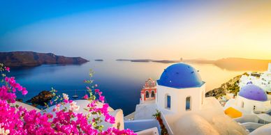 Blue Roof house on the island of Santorini in Greece