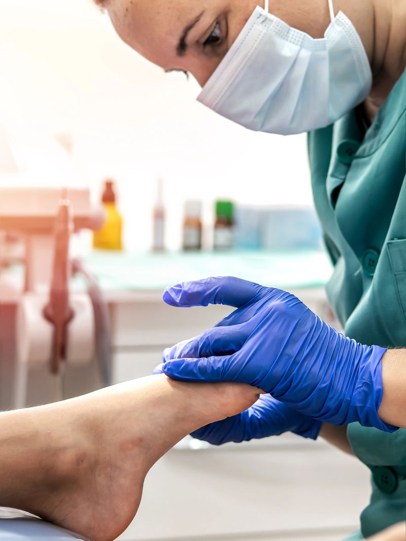Podiatry doctor examines the foot. Selective focus