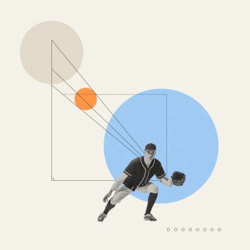 Artistic baseball player with geometric circles and lines.