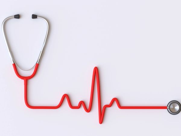 Stethoscope forming a heartbeat line on a white background.