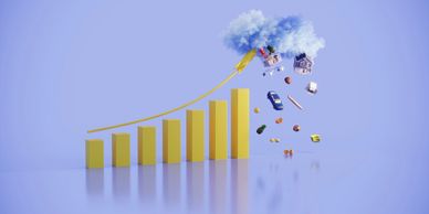Image of an upward sloping bar graph with a data cloud to the right