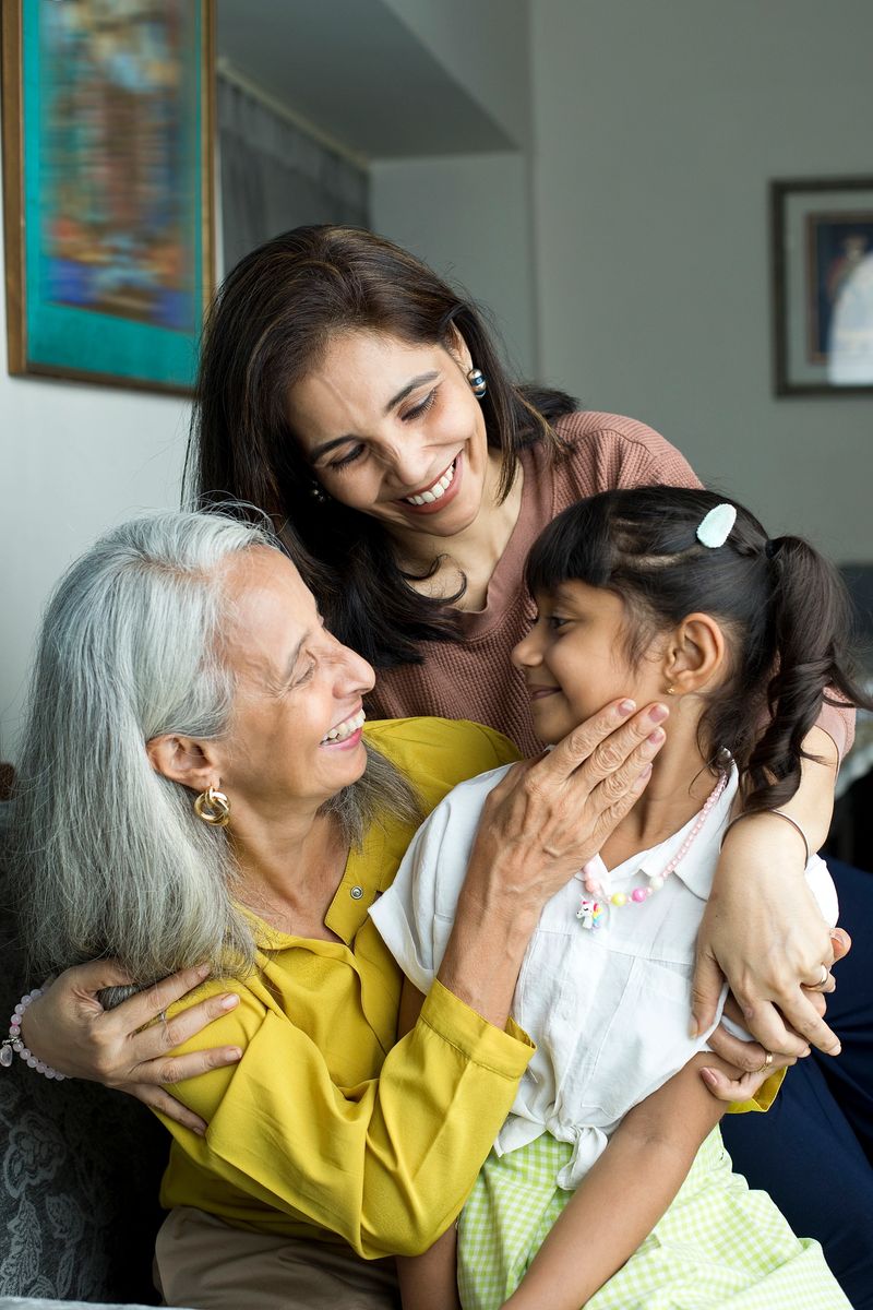 Happy multi generation family spending leisure time together at home