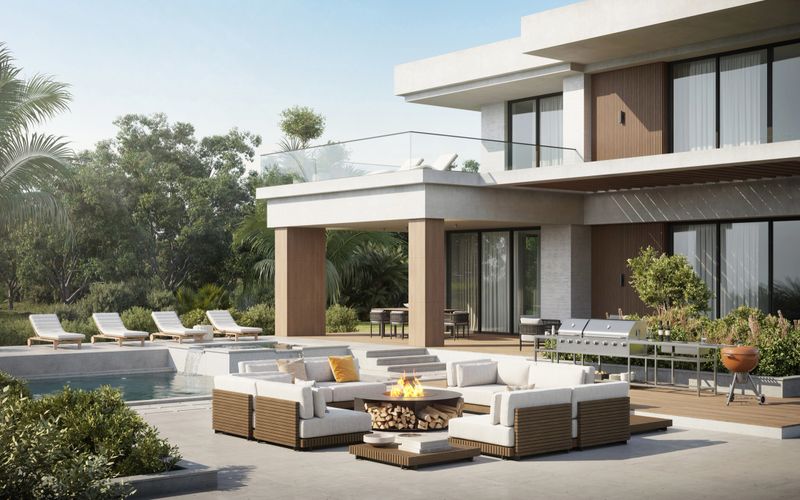 3d rendering of luxurious and modern house with pool and large patio. Digital image of luxury house.
