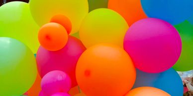 Colorful cluster of balloons.