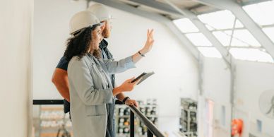 Two engineers inspecting an industrial facility.