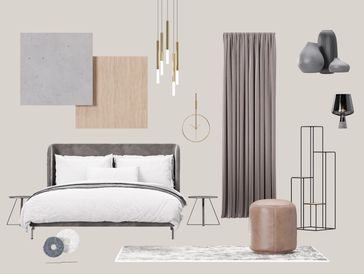 Modern bedroom setup with neutral tones and minimalist decor.
