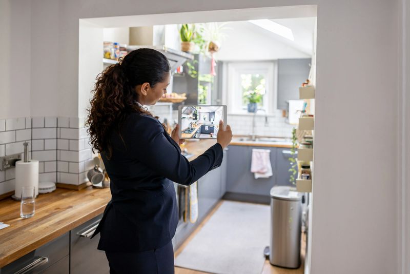 Real estate agent doing a virtual showing online using a tablet computer and live streaming