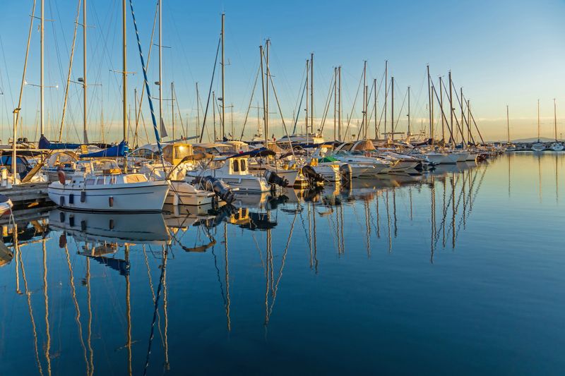 Les Issambres, France, September 2022: Sunset at the Marina of Les Issambres on French Riviera