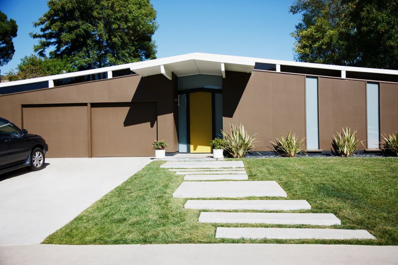 Front door and walkway of modern house