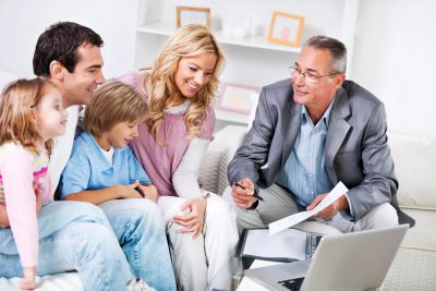 Family consulting with a professional man.