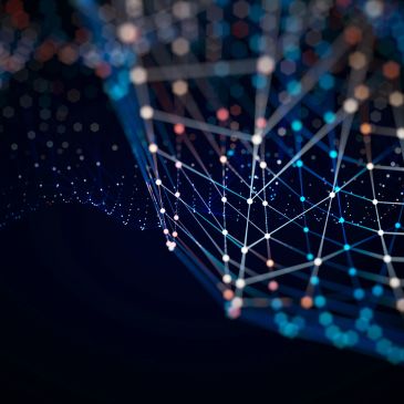 Abstract digital network with glowing interconnected points.