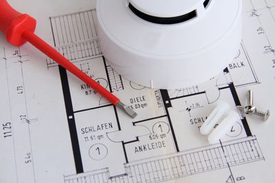 Fire system design drawings with smoke detector in building