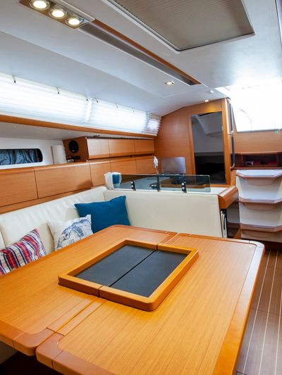 Interior dinette in lounge cabin of a boat
