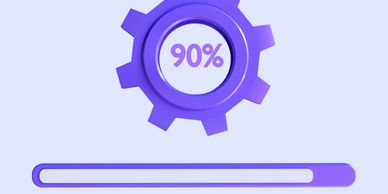 Purple gear icon shows 90% with progress bar below it.