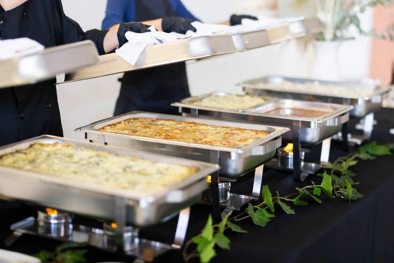 Uncovered buffet trays for food selection