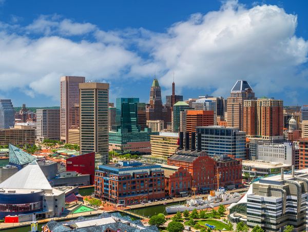 Baltimore Inner Harbor skyline used for conventions and corporate event productions.