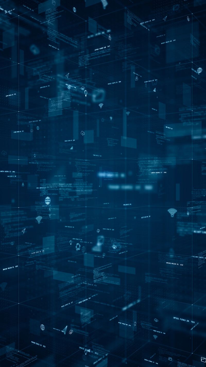 Blue digital cyberspace and technology icon with program code levitation on futuristic technology abstract background concept