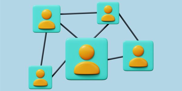 3D icons representing a social network connection.