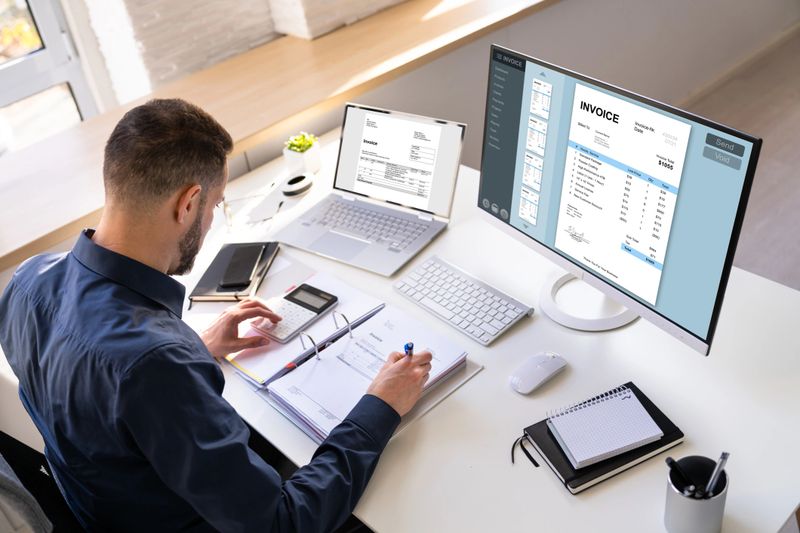 Accountant Using E Invoice Software At Computer In Office