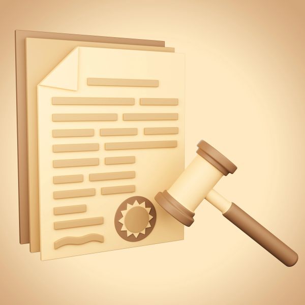 Illustration of legal documents with a judge's gavel.