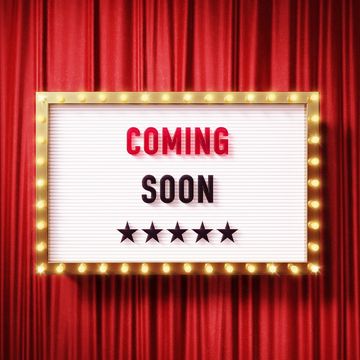 Marquee sign with 'COMING SOON' text and five stars.