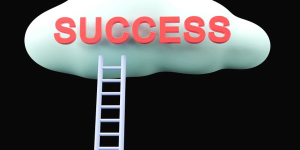 Ladder reaching a cloud labeled 'SUCCESS' symbolizing the climb to achievement.