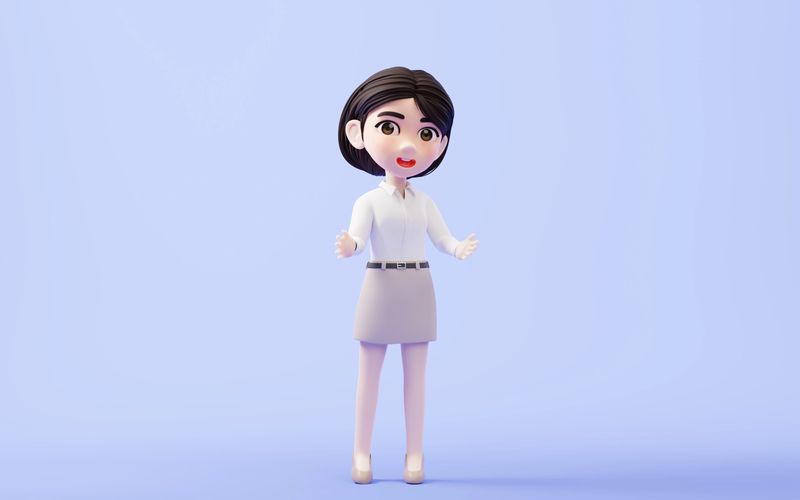Cartoon girl with white shirt and khaki skirt, 3d rendering. Computer digital drawing.