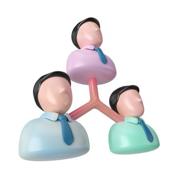 3 faceless business figures connected by a network line.