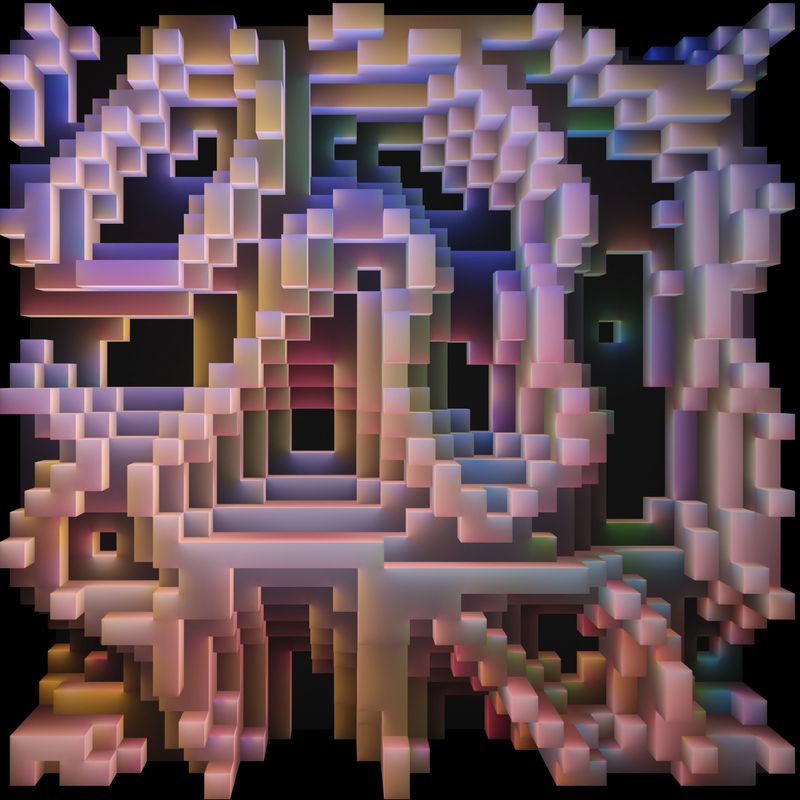 Blocky maze background, multicolored, digitally generated.