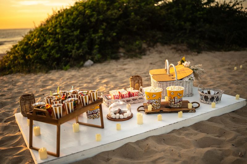 Snacks and candy at a beach cinema