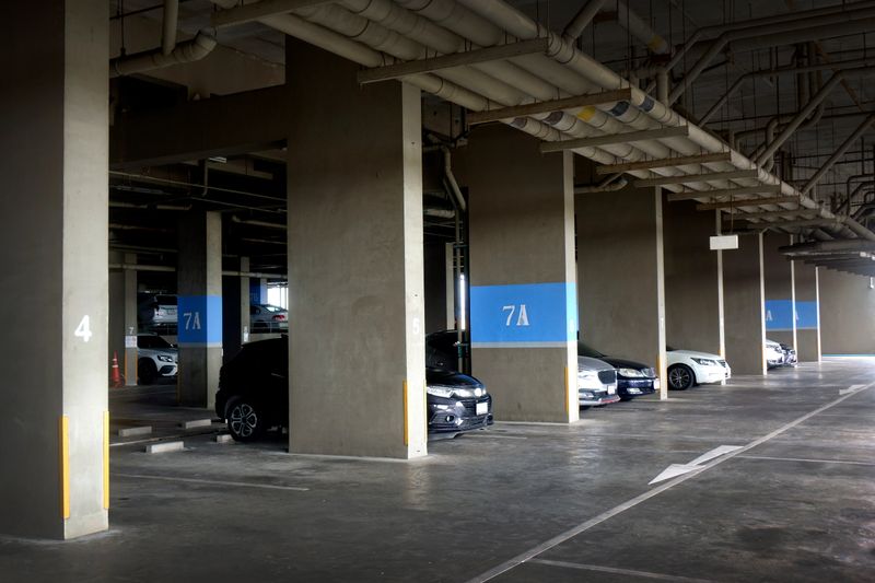 Close up indoor parking garage