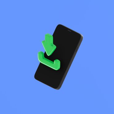 Smartphone with a green download icon on a blue background.