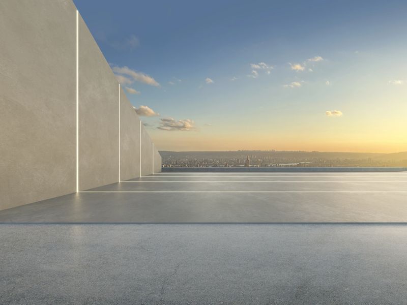 3d render of abstract futuristic architecture with concrete floor.