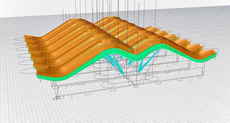 3D model of a modern airport building project built with wavy roof.