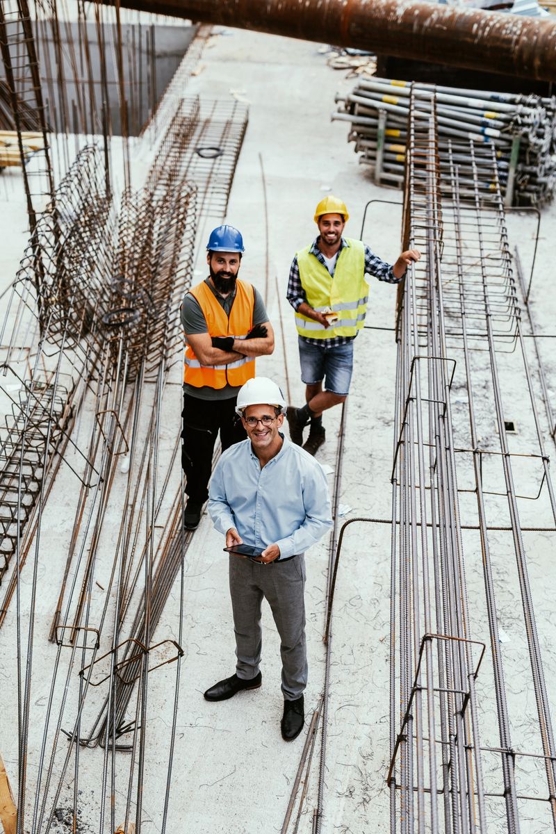 Candid shot of engineers and contractors on construction site