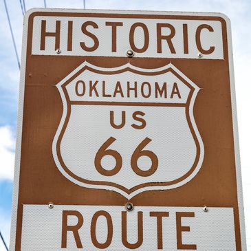 Historic Oklahoma US Route 66 road sign.