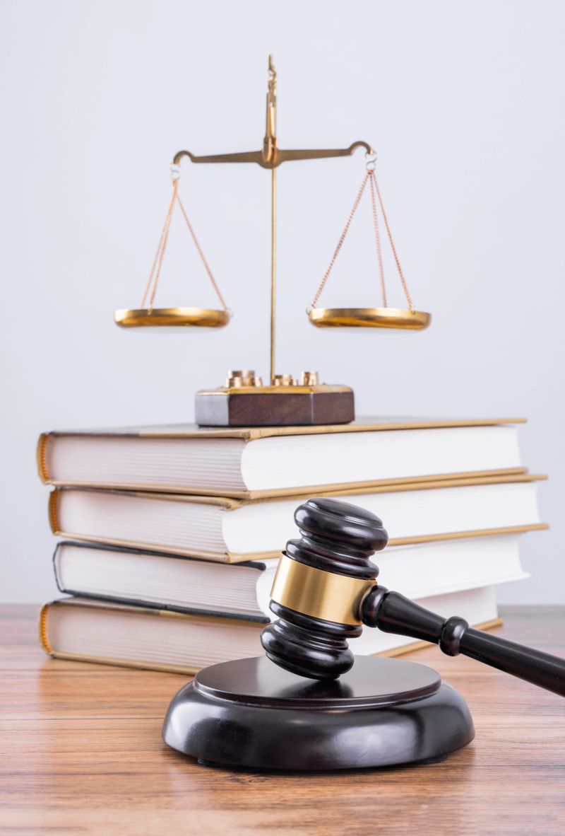 The scales and the judge's hammer on the table