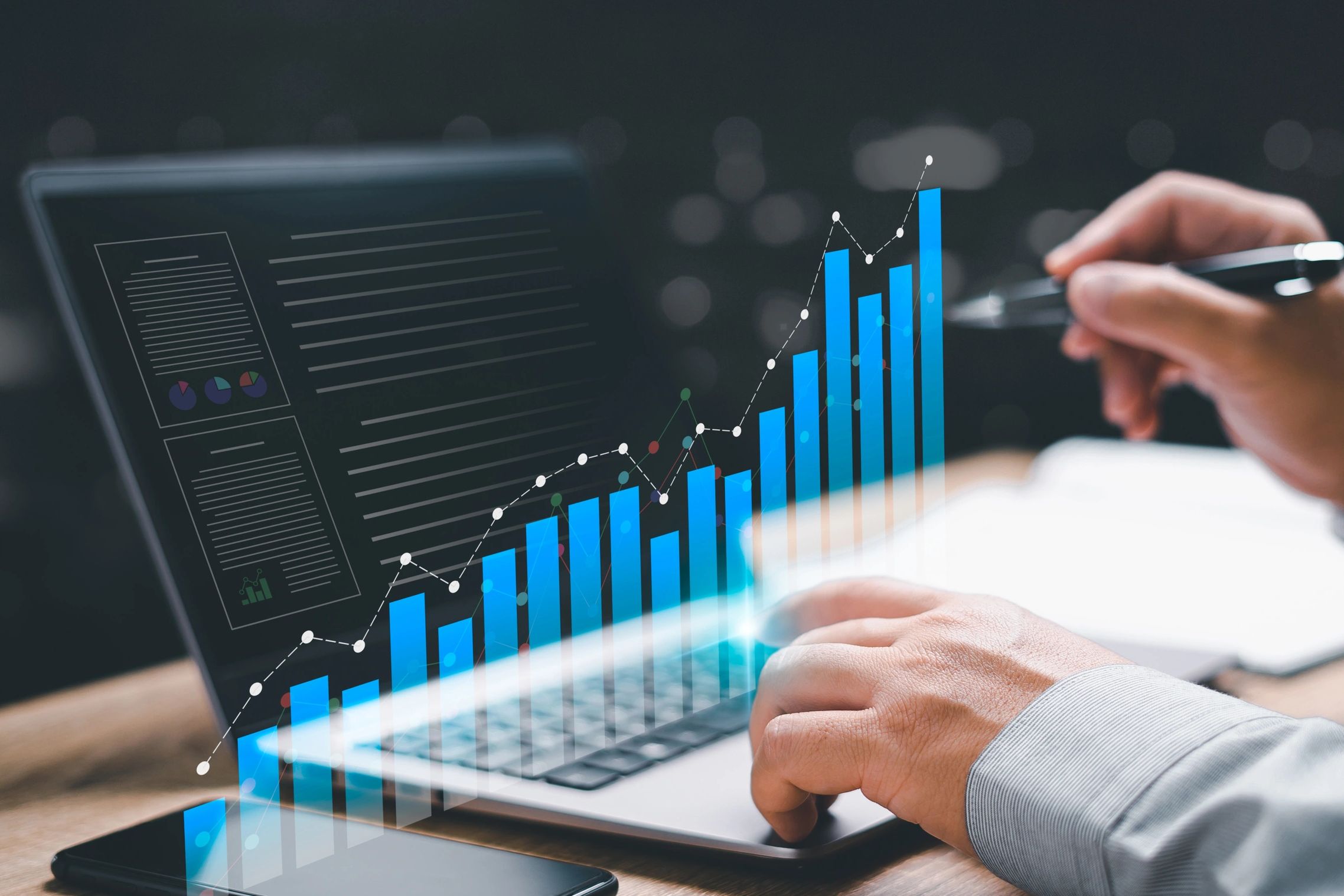 Digital marketing graph showing upward trend 