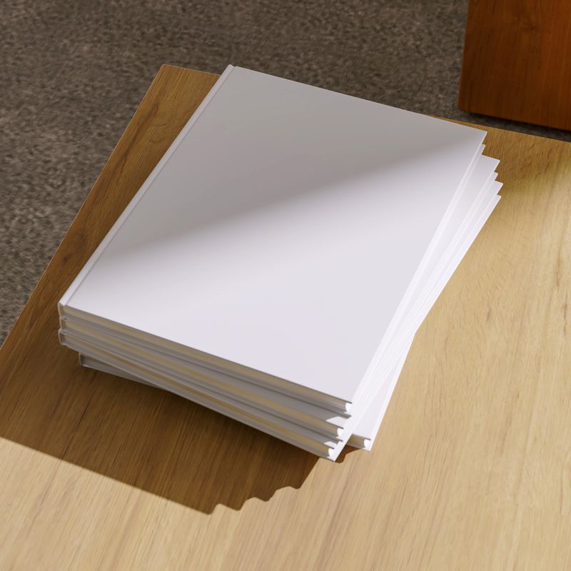 3d illustration of blank book cover on wooden table