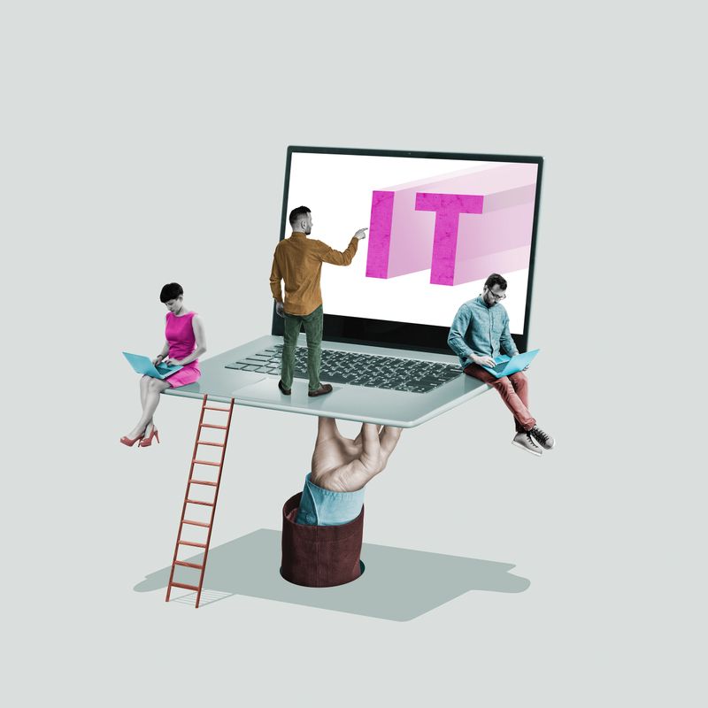 Education and work in the field of computer technology. Art collage.