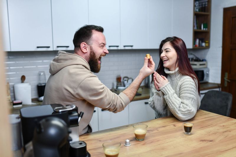 Excited Female Ready To Try Out Golden Roast Coffee Capsule With Boyfriend