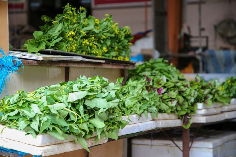 Morning wet market - green leafy vegetables