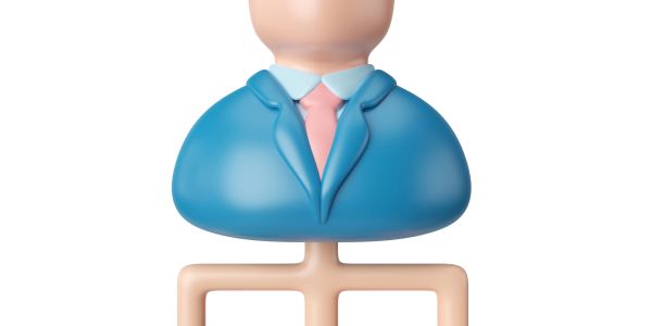3D businessman figure representing organizational hierarchy.