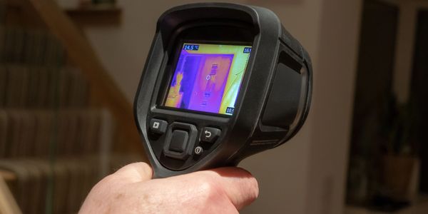 Person holding a thermal imaging camera.