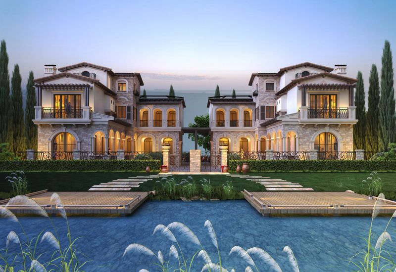 Luxury house and villa exterior, 3d rendering.