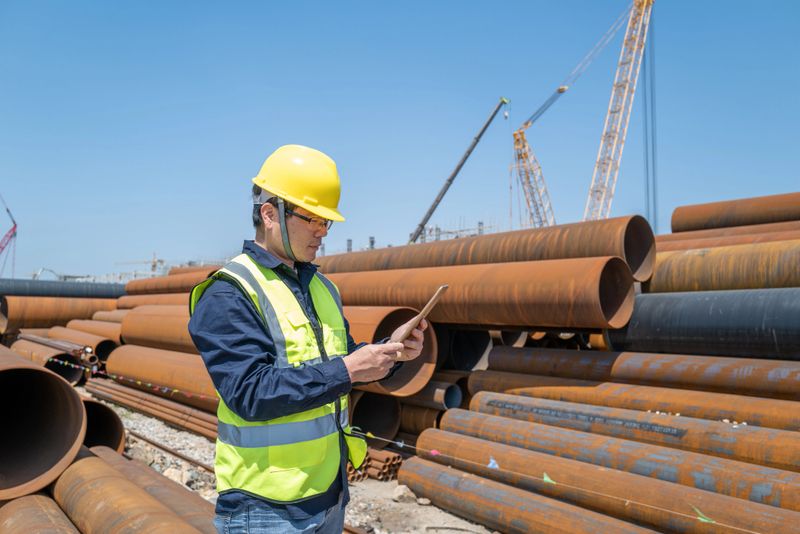A male engineer inspects the work on the construction site