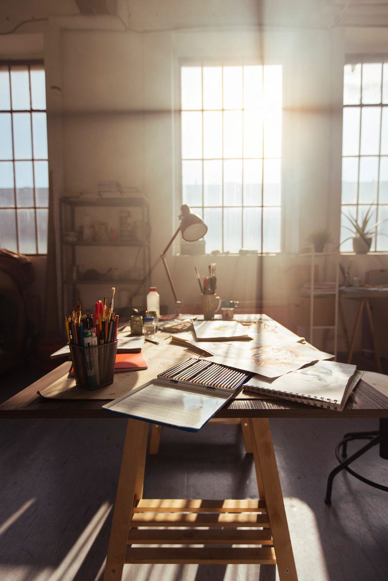 An art studio where the sun's rays enter and make a lot of natural light