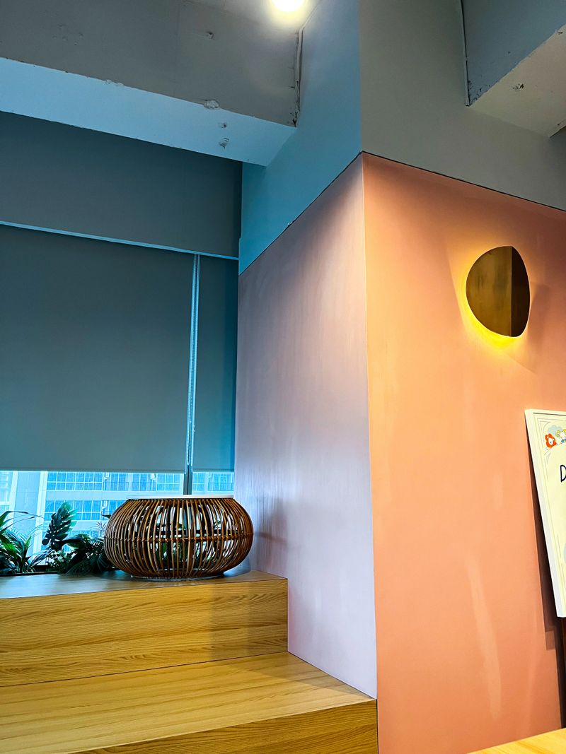 Room interior with wooden chair and rotan small table